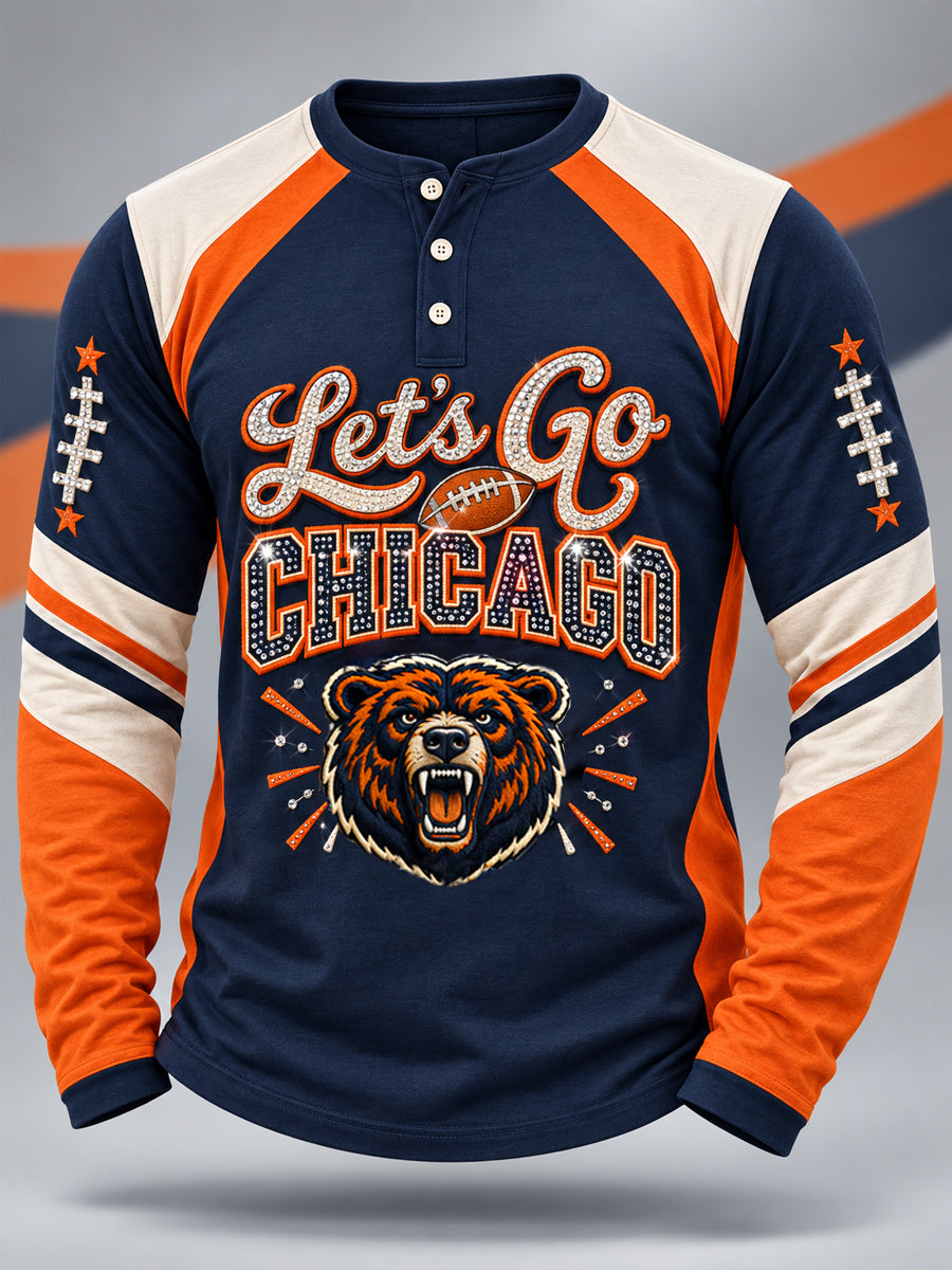 Men's Football Gameday Gift For Football Fans Casual Buttons Long Sleeve T-Shirt