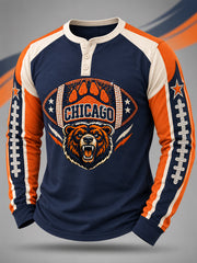 Men's Football Gameday Gift For Football Fans Casual Buttons Long Sleeve T-Shirt