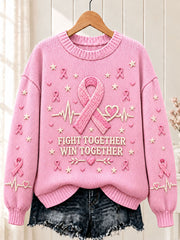 Women's Breast Cancer Pink Ribbon Crew Neck Sweater