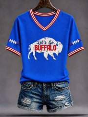 Women's Let's Go Buffalo Football Fans Lovers Gameday Casual Short-Sleeved T-shirt