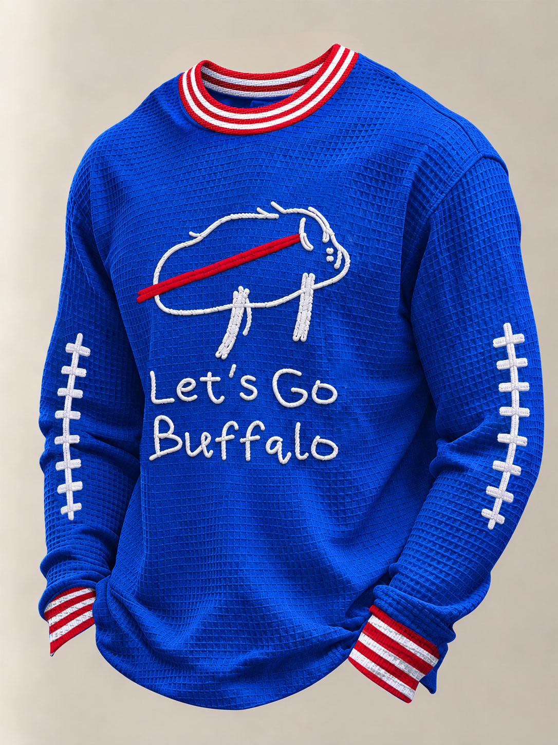 Wen's Let's Go Buffalo Football Fans Lovers Gameday Casual Waffle Sweatshirt