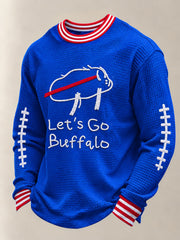 Wen's Let's Go Buffalo Football Fans Lovers Gameday Casual Waffle Sweatshirt