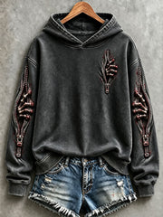 Women's Halloween Skull Hand Zip-Up Hoodies