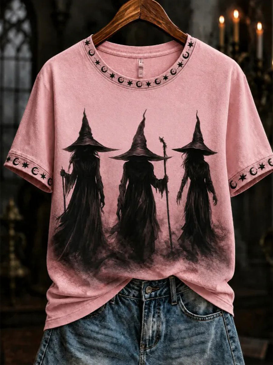 Women's Breast Cancer Awareness Witch Print Short-sleeved T-shirt