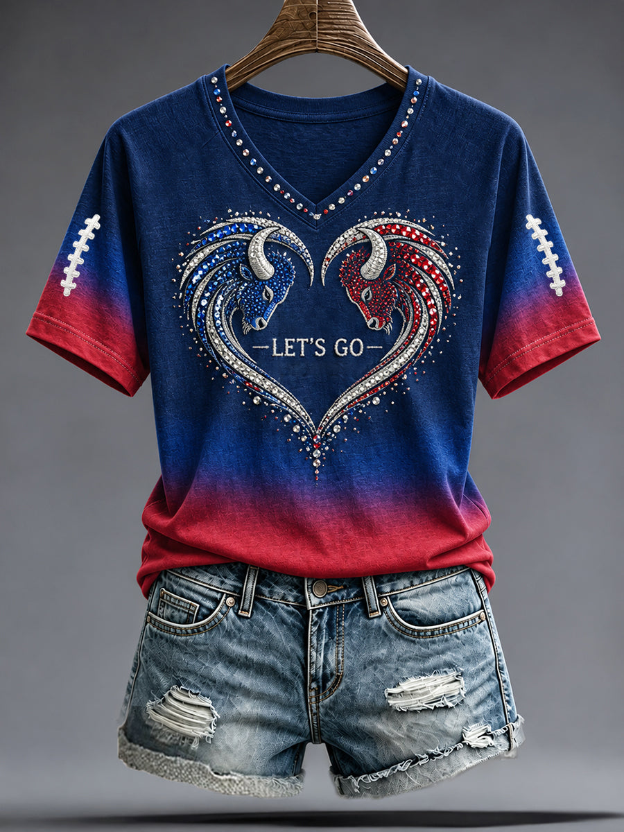 Women's Football Lover Blue&Red Art Printed T-shirt