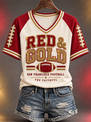 Women's Football Gameday Gift For Football Fans Casual V-Neck Tee