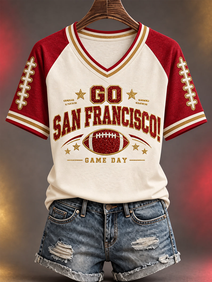Women's Football Gameday Gift For Football Fans Casual V-Neck Tee