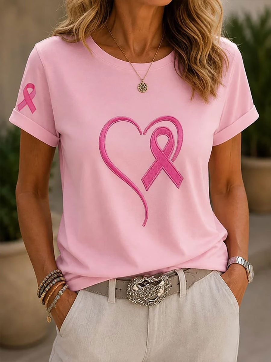 Women's Breast Cancer Awareness Printed Casual T-Shirt