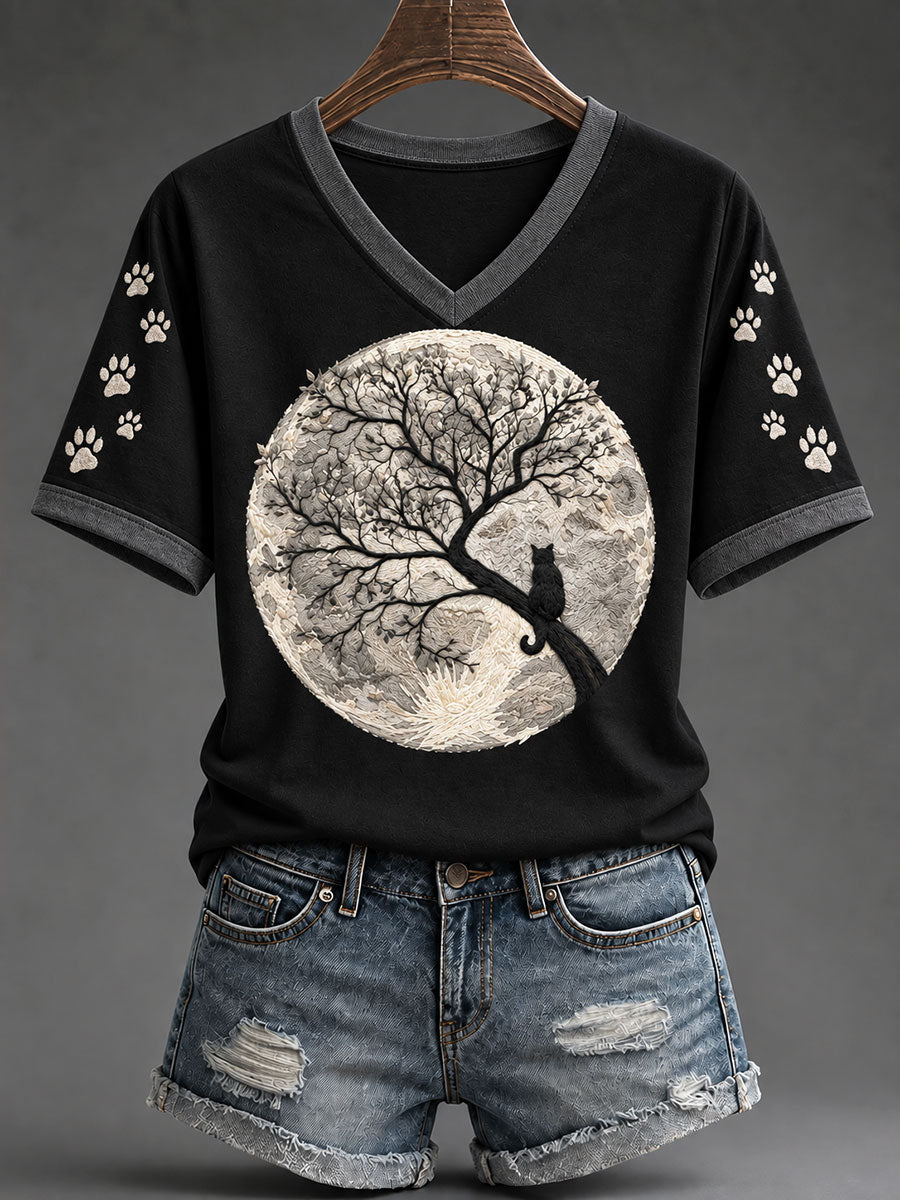 Women's Halloween Cat Print T-Shirt