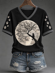 Women's Halloween Cat Print T-Shirt
