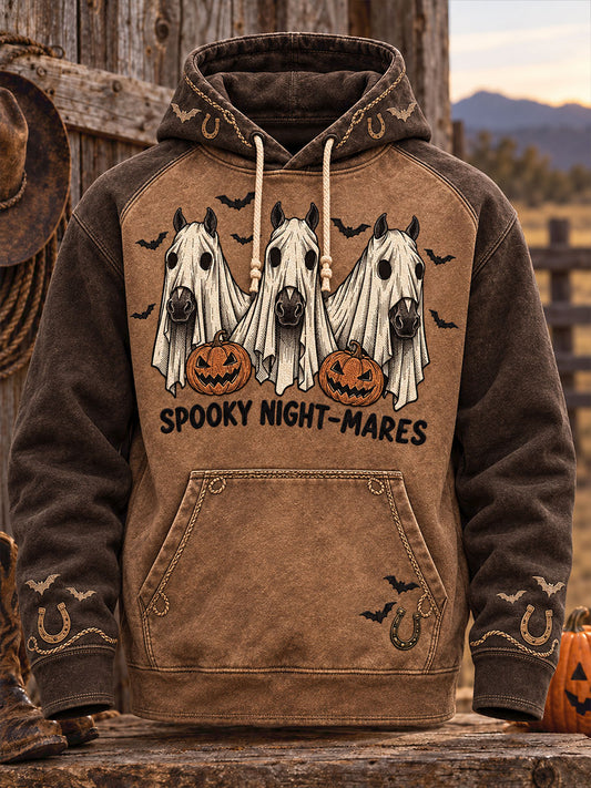 Men's Western Halloween Horses Art Printed Hoodie