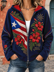 Women's Puerto Rico Art Printed Zip-Up Hoodie