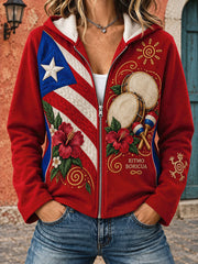 Women's Puerto Rico Art Printed Zip-Up Hoodie