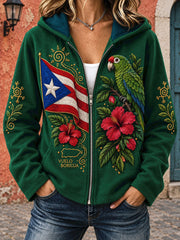 Women's Puerto Rico Art Printed Zip-Up Hoodie
