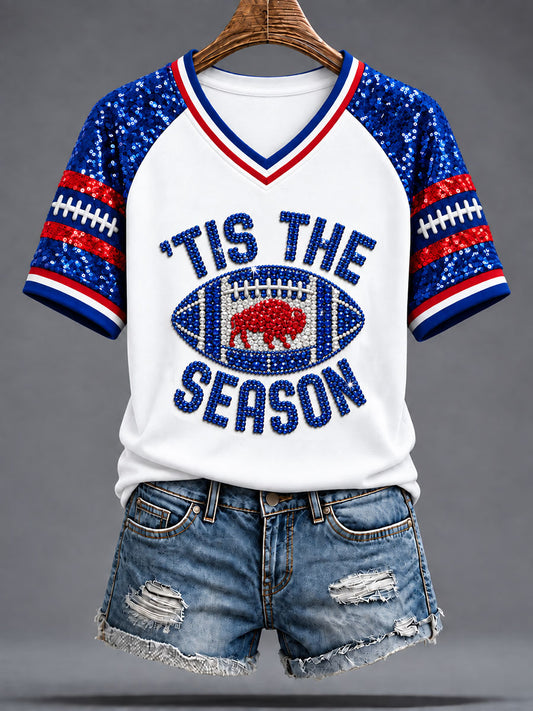 Women's Buffalo Football Fans Lovers Gameday Casual Short-Sleeved T-Shirt