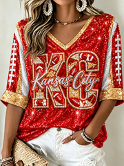 Women's Mid-length Sleeves V-Neck T-Shirt