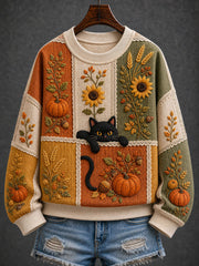Women's Autumn Black Cat Regular Sweatshirt