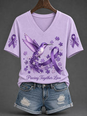 Women's Alzheimer's Disease Awareness Supports Purple Ribbon Art Print Short-Sleeved T-Shirt