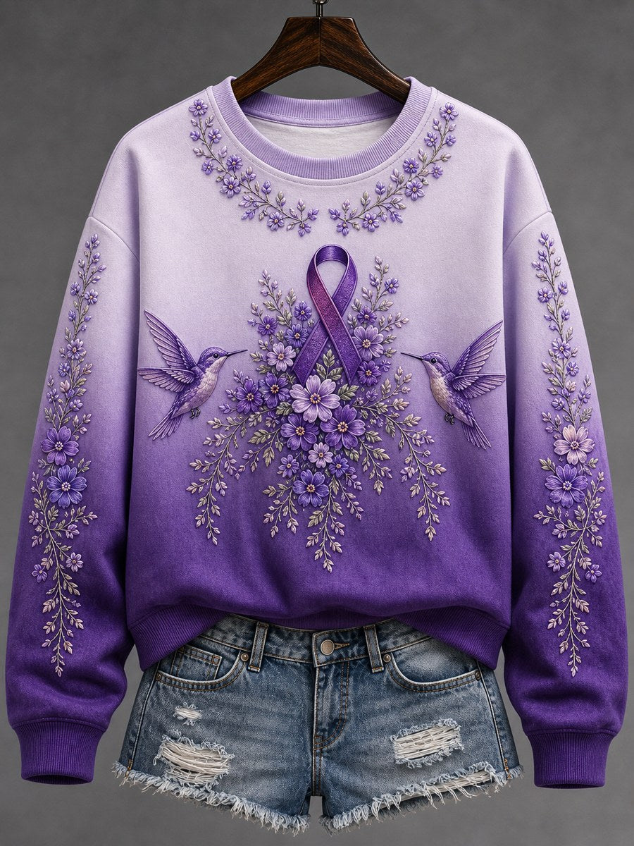 Women's Alzheimer's Disease Awareness Supports Purple Ribbon Art Print Sweatshirt