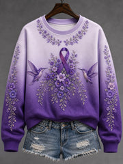 Women's Alzheimer's Disease Awareness Supports Purple Ribbon Art Print Sweatshirt