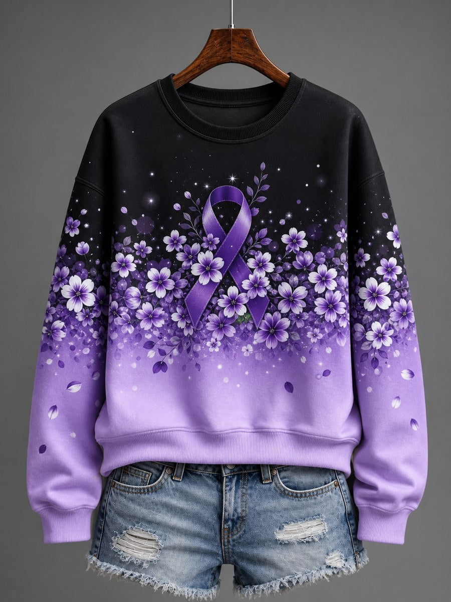 Women's Alzheimer's Disease Awareness Supports Purple Ribbon Art Print Sweatshirt