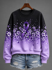 Women's Alzheimer's Disease Awareness Supports Purple Ribbon Art Print Sweatshirt
