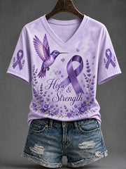 Women's Alzheimer's Disease Awareness Supports Purple Ribbon Art Print Short-Sleeved T-Shirt