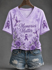Women's Alzheimer's Disease Awareness Supports Purple Ribbon Art Print Short-Sleeved T-Shirt