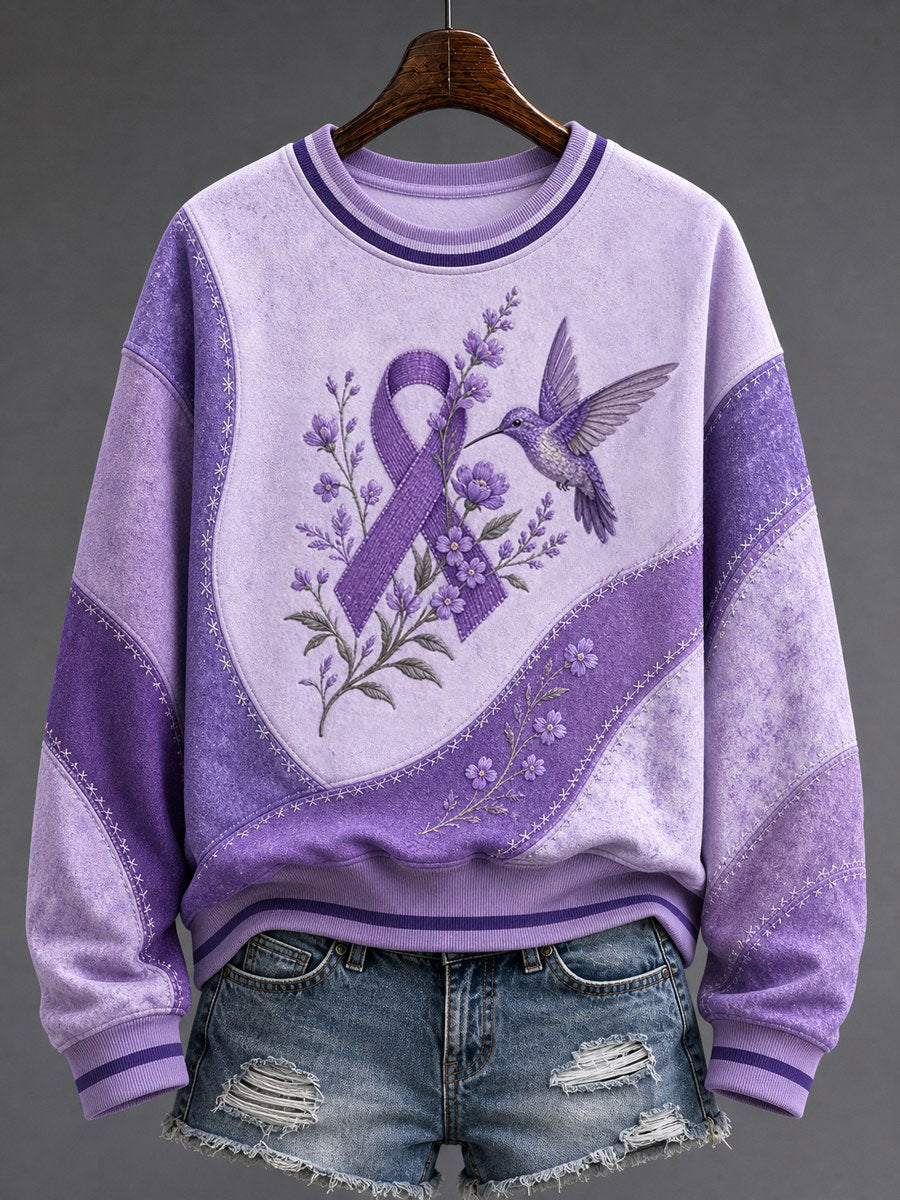 Women's Alzheimer's Disease Awareness Supports Purple Ribbon Art Print Sweatshirt