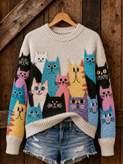 Women's Cute Cats Print Cat Lovers Casual Sweater