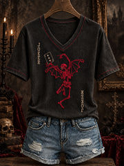 Women's Halloween Gothic-style patterned casual short-sleeve T-shirt