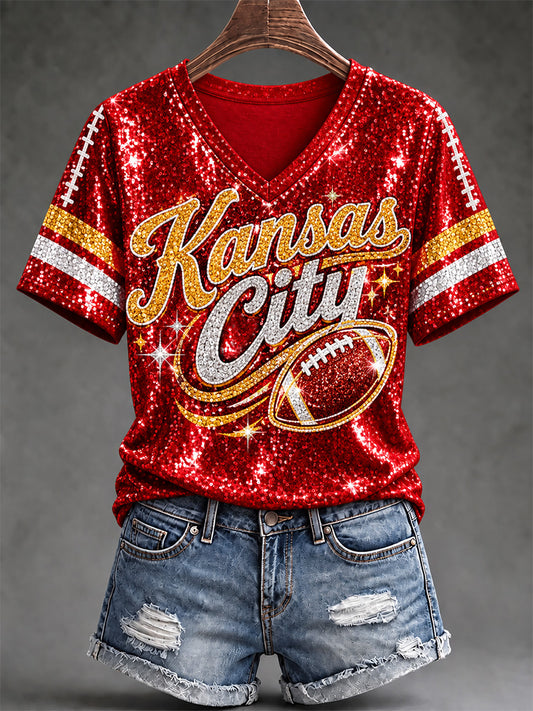 Women's Football Gameday Gift For Football Fans Print V-Neck Tee
