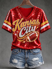 Women's Football Gameday Gift For Football Fans Print V-Neck Tee