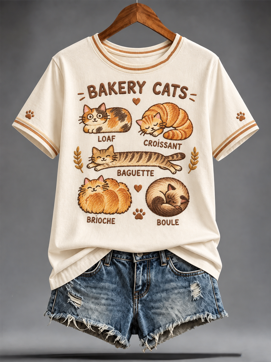 Women's cat Printed short-sleeved T-shirt