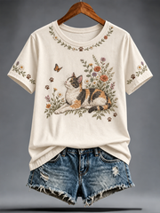 Women's calico cat Printed short-sleeved T-shirt