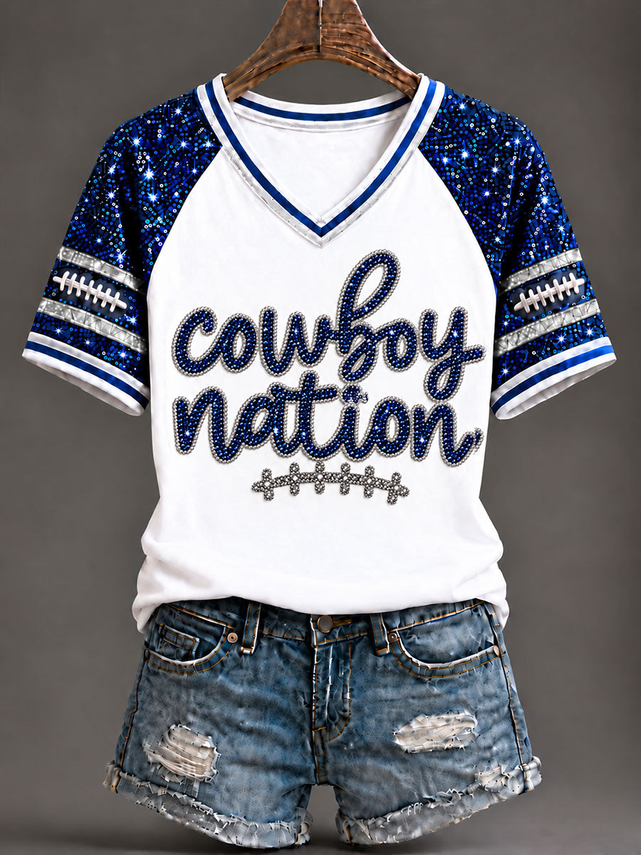 Women's Cowboys Football Fans Lovers Gameday Casual Short-Sleeved T-Shirt