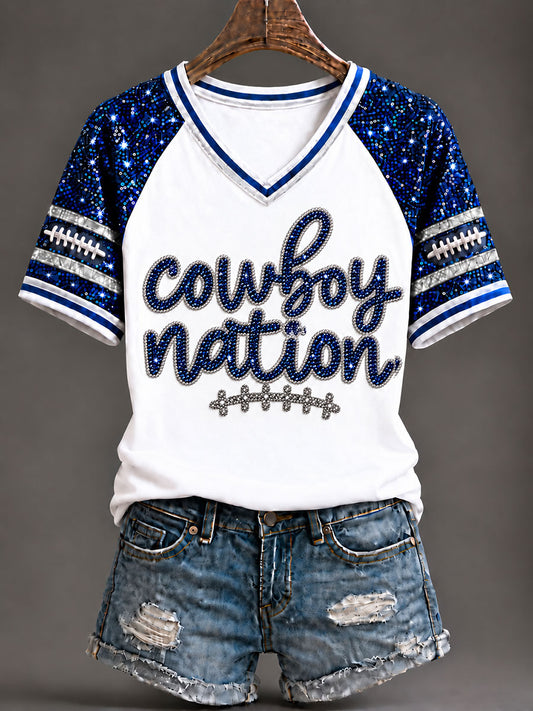 Women's Cowboys Football Fans Lovers Gameday Casual Short-Sleeved T-Shirt
