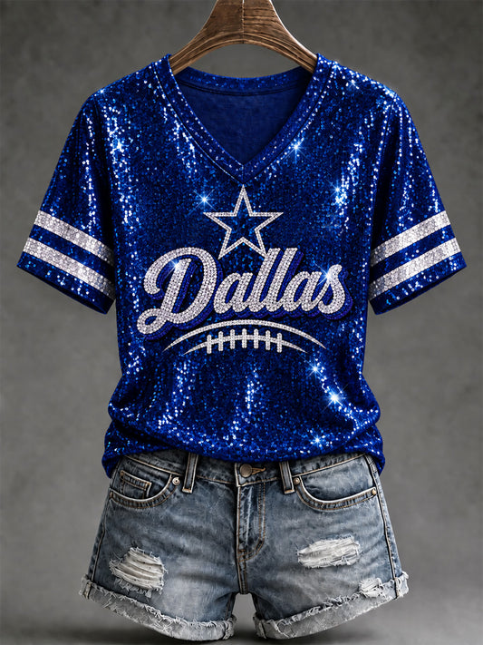 Women's Football Gameday Gift For Football Fans Casual V-Neck Tee