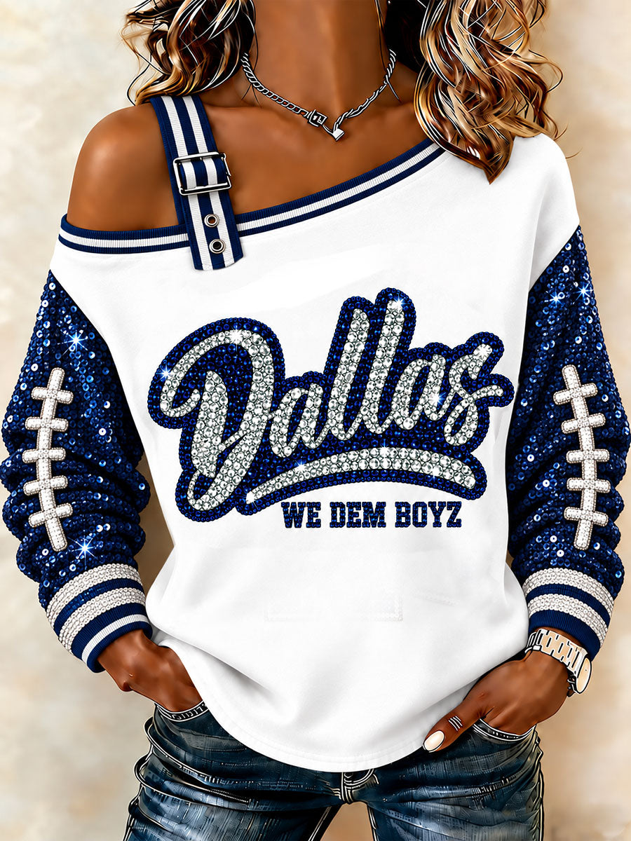 Women's Cowboys Football Fans Lovers Gameday Casual Off-Shoulder Sweatshirt