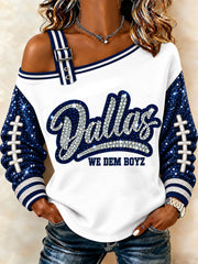 Women's Cowboys Football Fans Lovers Gameday Casual Off-Shoulder Sweatshirt