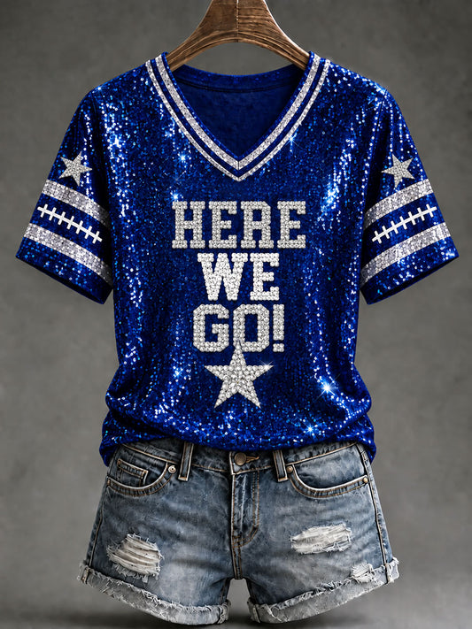 Women's Cowboys Football Fans Lovers Gameday Casual Short-Sleeved T-Shirt