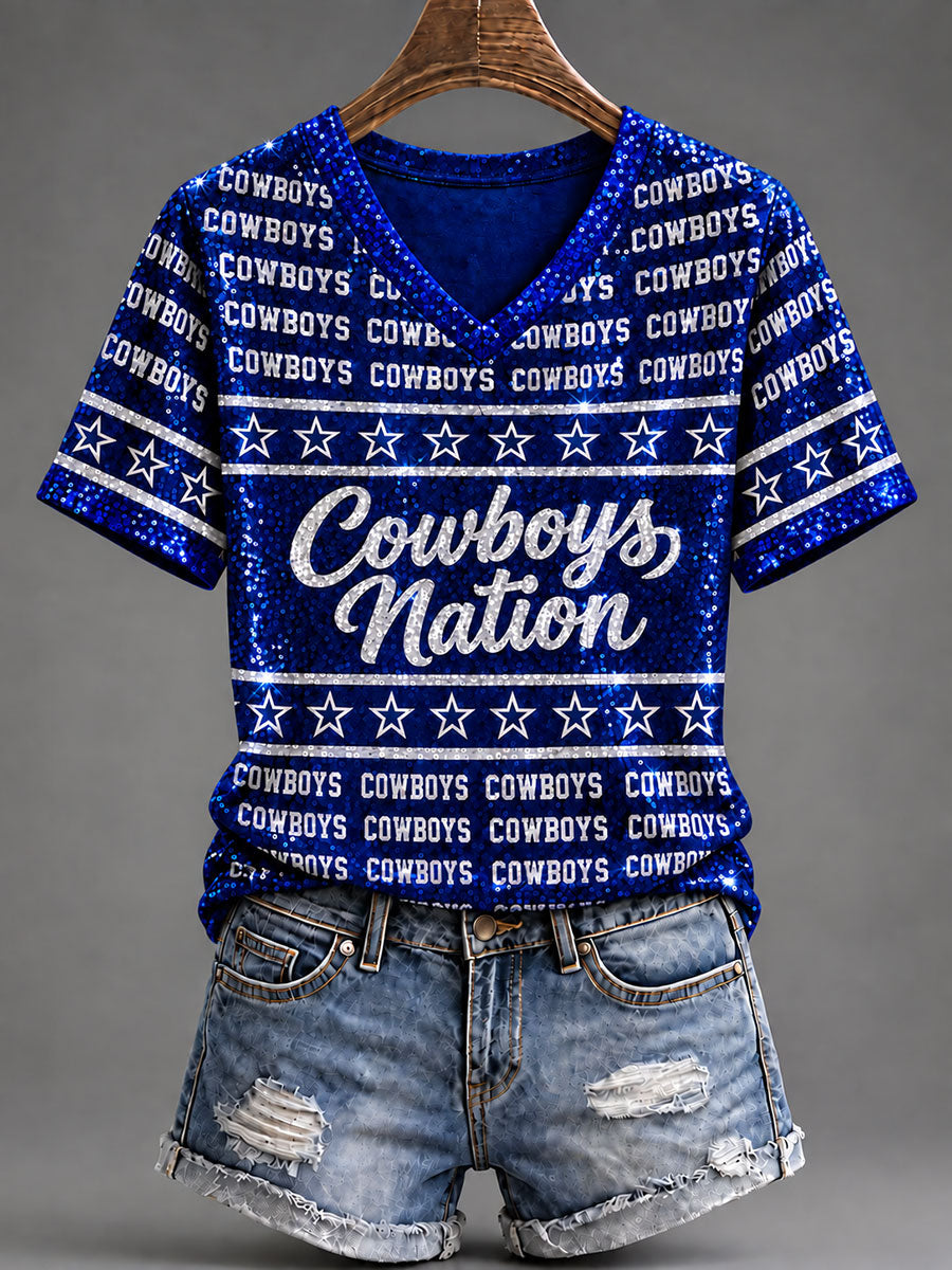 Women's Cowboys Football Fans Lovers Gameday Casual Short-Sleeved T-Shirt
