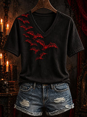Women's Halloween Bats Pattern Print Short-sleeved T-shirt