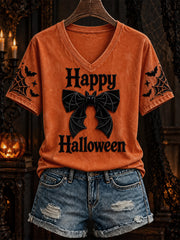 Women's Halloween Bat Pattern Print Short-sleeved T-shirt