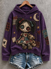 Women's Halloween Art Patchwork Print Casual Hoodie