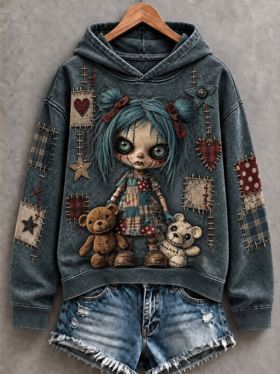 Women's Halloween Creepy Dolls Print Casual Hoodie