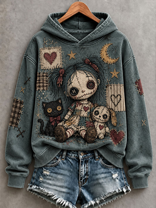 Women's Halloween Art Patchwork Print Casual Hoodie