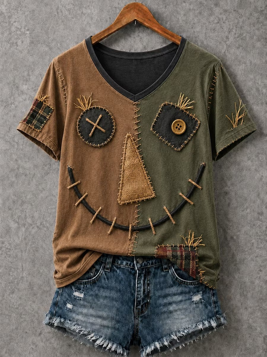 Women's Halloween Printed V-neck T-shirt