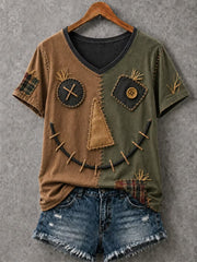 Women's Halloween Printed V-neck T-shirt