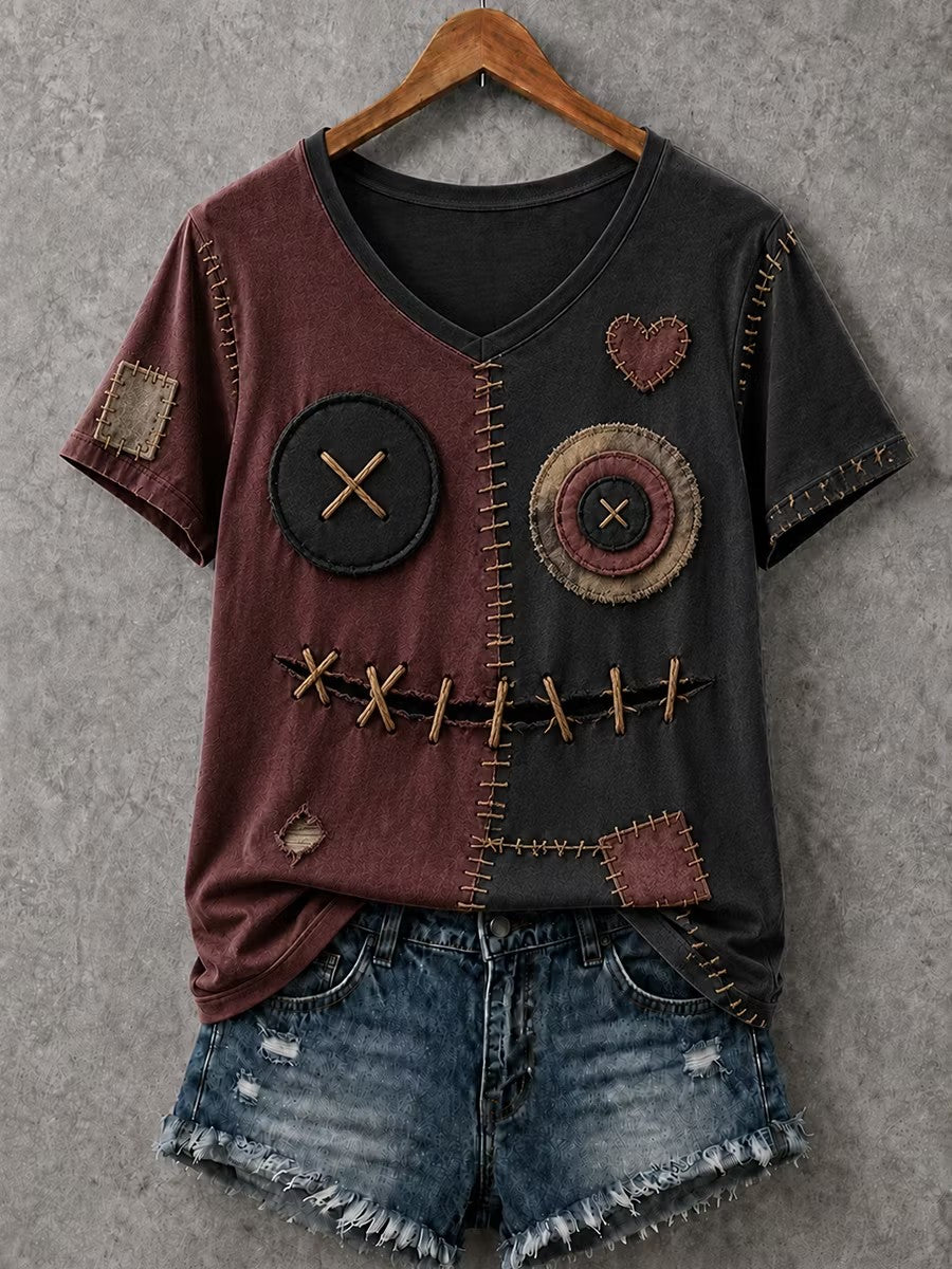 Women's Halloween Printed V-neck T-shirt